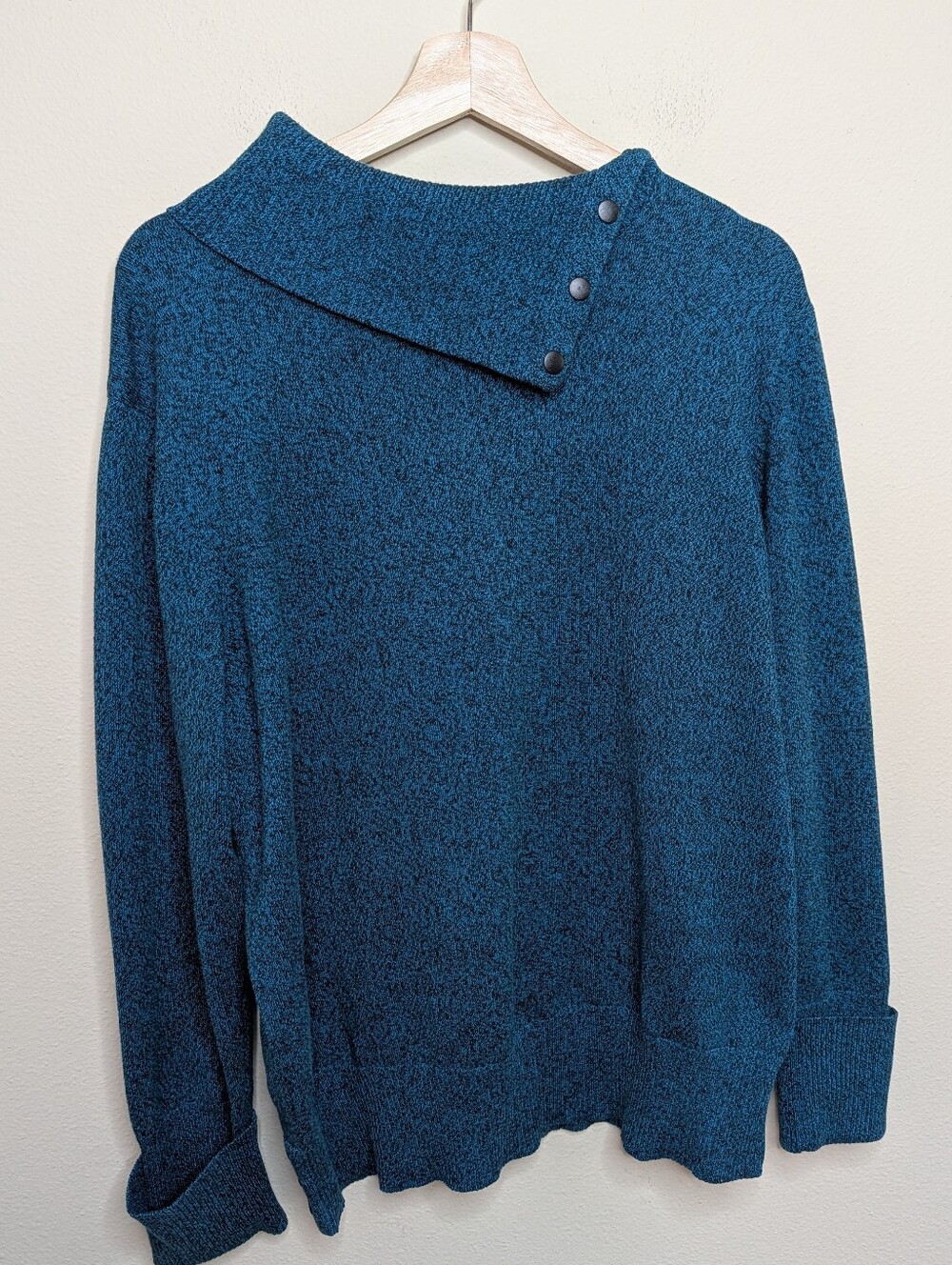 Dress Barn Teal Marled Knit Sweater‎ with Envelope Snap Neckline 18/20